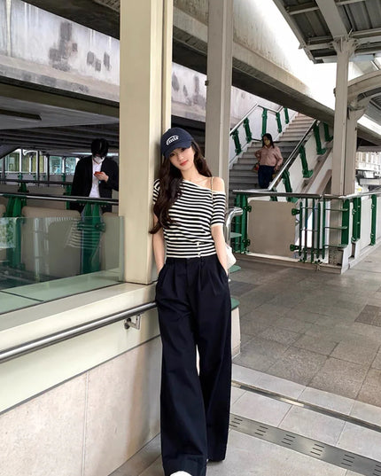 Y.JIA Asymmetrical Colorblock Slim-Fit Knit Top