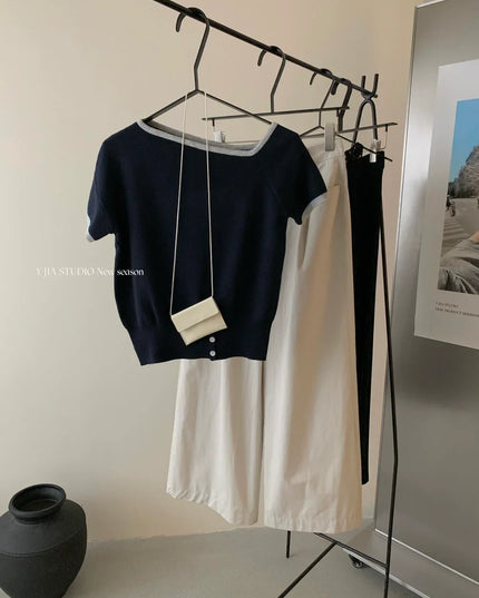 Y.JIA Asymmetrical Colorblock Slim-Fit Knit Top