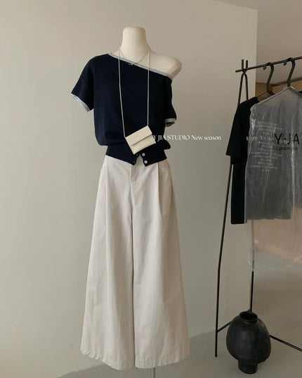 Y.JIA Asymmetrical Colorblock Slim-Fit Knit Top