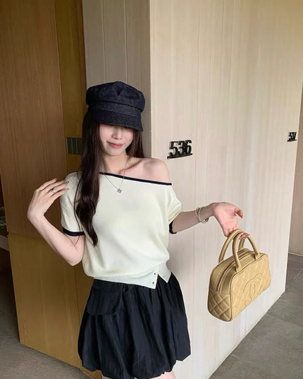 Y.JIA Asymmetrical Colorblock Slim-Fit Knit Top