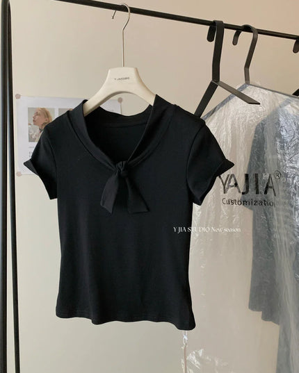 Y.JIA Sweet Bow-Tie Slim Fit Versatile Knit Top