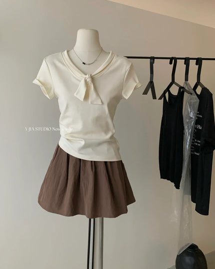 Y.JIA Sweet Bow-Tie Slim Fit Versatile Knit Top