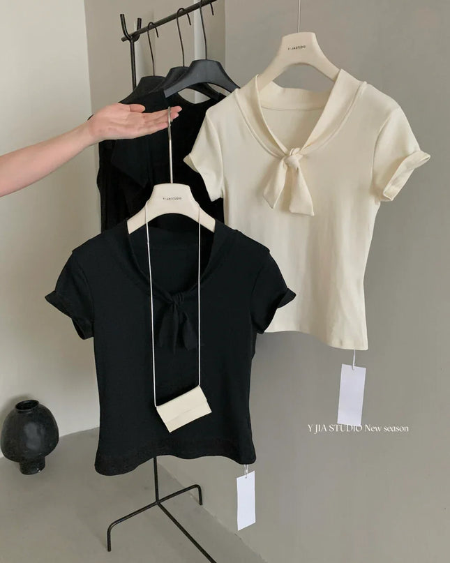 Y.JIA Sweet Bow-Tie Slim Fit Versatile Knit Top