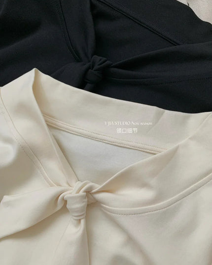 Y.JIA Sweet Bow-Tie Slim Fit Versatile Knit Top