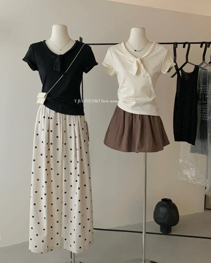 Y.JIA Sweet Bow-Tie Slim Fit Versatile Knit Top