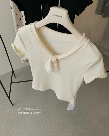 Y.JIA Sweet Bow-Tie Slim Fit Versatile Knit Top