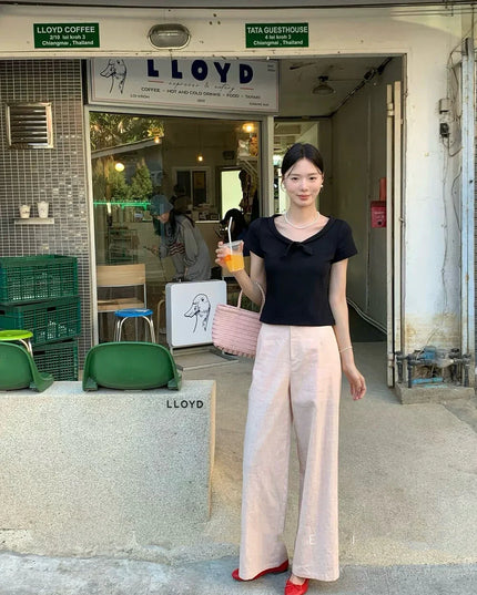 Y.JIA Sweet Bow-Tie Slim Fit Versatile Knit Top