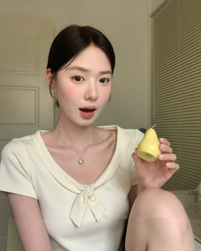 Y.JIA Sweet Bow-Tie Slim Fit Versatile Knit Top