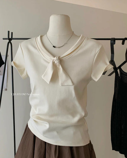 Y.JIA Sweet Bow-Tie Slim Fit Versatile Knit Top
