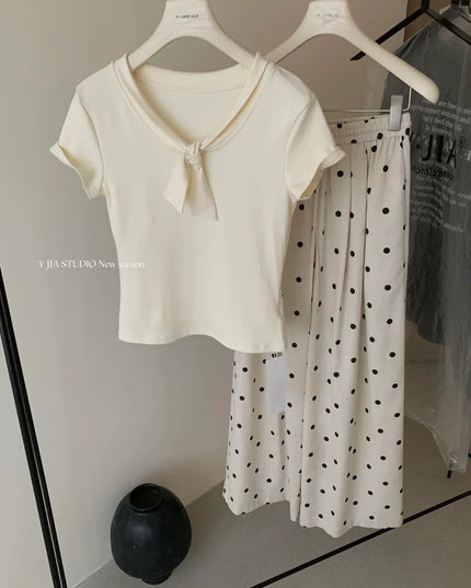 Y.JIA Sweet Bow-Tie Slim Fit Versatile Knit Top