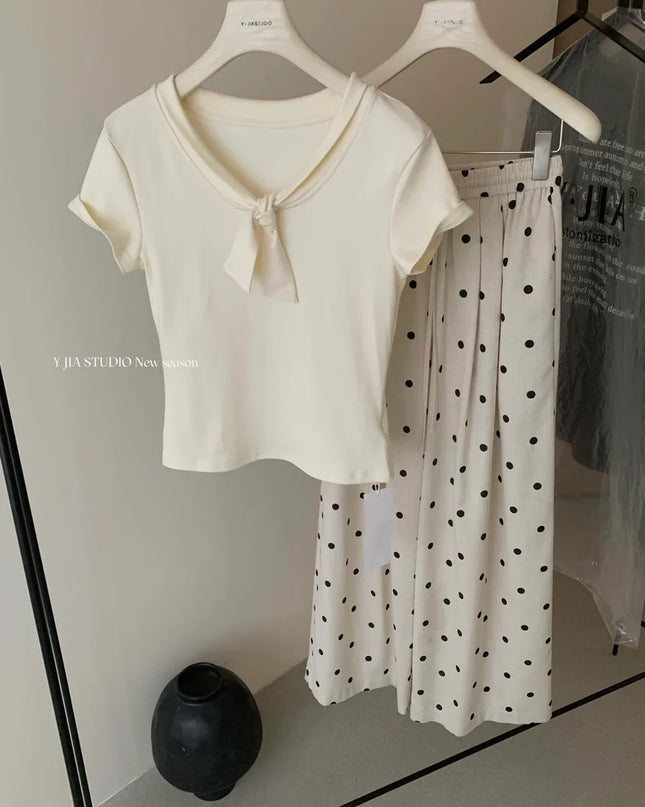 Y.JIA Sweet Bow-Tie Slim Fit Versatile Knit Top