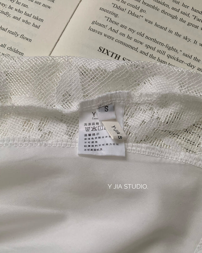 Y.JIA Gardenia White Lace Patchwork Sleeveless Slim Dress