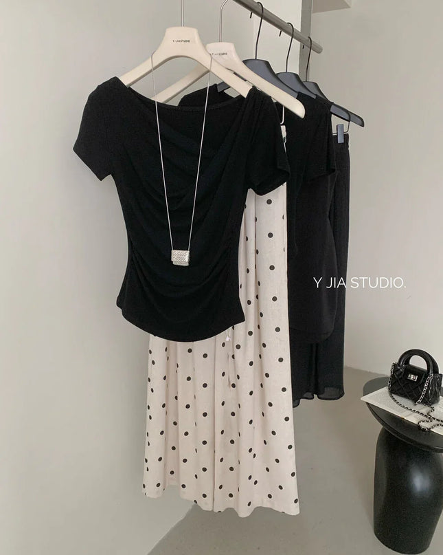 Y.JIA Asymmetrical Twist Neck Lyocell Slim-Fit Tee