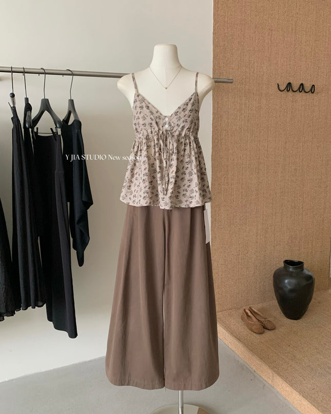 Y.JIA Ruched Floral Tie-Strap Cami + Light Cardigan Set