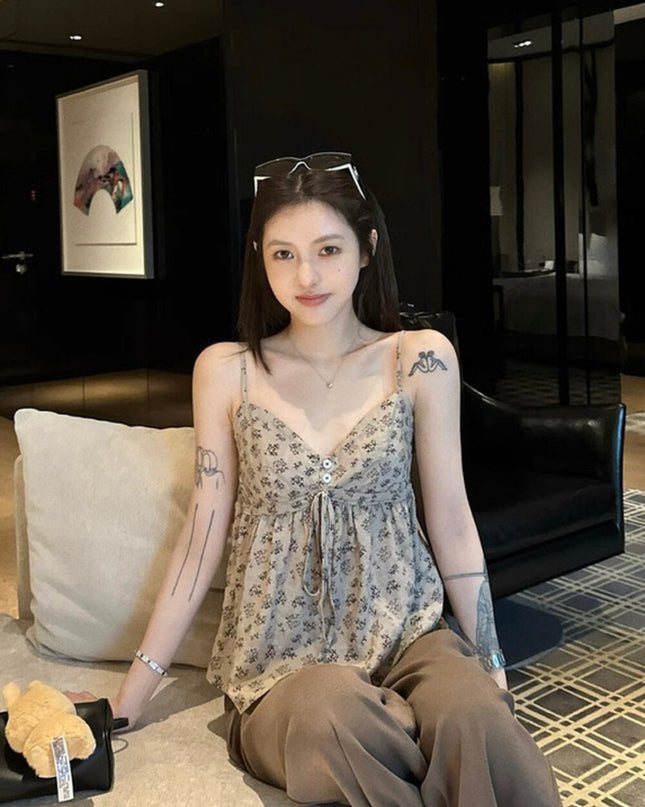 Y.JIA Ruched Floral Tie-Strap Cami + Light Cardigan Set