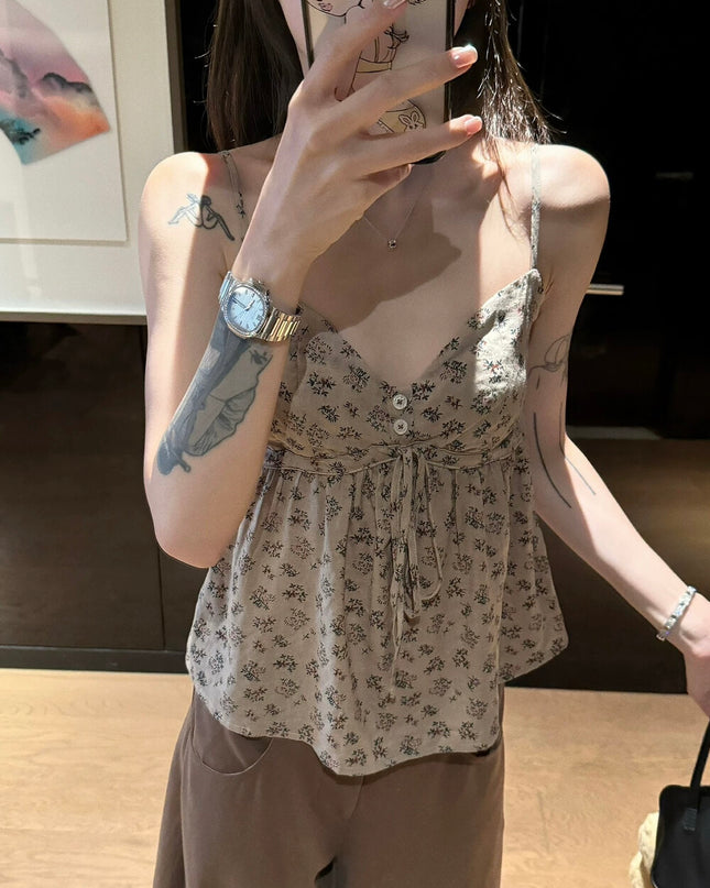 Y.JIA Ruched Floral Tie-Strap Cami + Light Cardigan Set