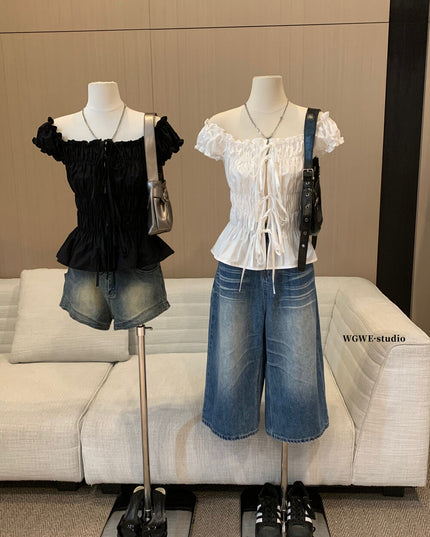 WGWE Korean Slim Fit Bubble Blouse with Bow