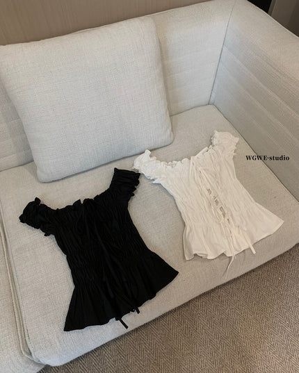 WGWE Korean Slim Fit Bubble Blouse with Bow