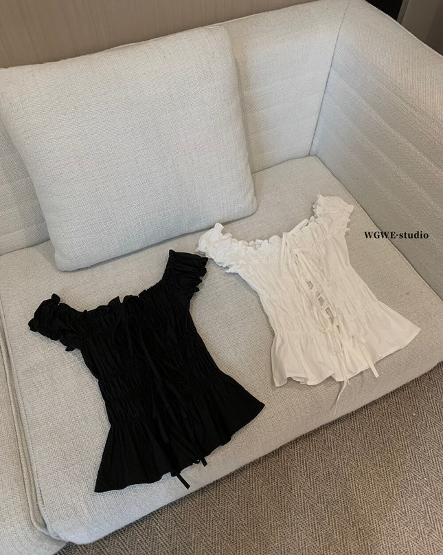 WGWE Korean Slim Fit Bubble Blouse with Bow