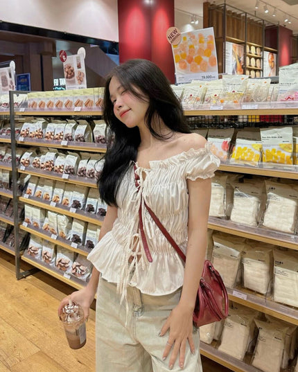 WGWE Korean Slim Fit Bubble Blouse with Bow