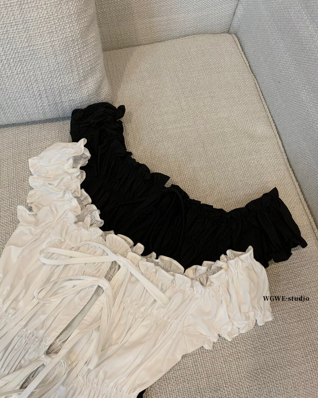 WGWE Korean Slim Fit Bubble Blouse with Bow