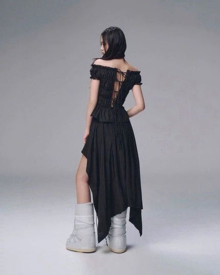 WGWE Korean Slim Fit Bubble Blouse with Bow