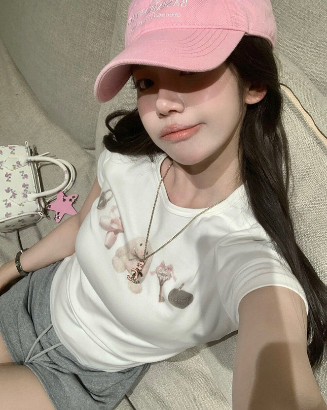 WGWE Daisy Sweetheart Cute Bunny Slim Fit Short-Sleeve Tee