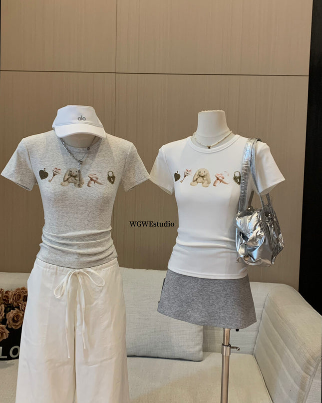WGWE Daisy Sweetheart Cute Bunny Slim Fit Short-Sleeve Tee