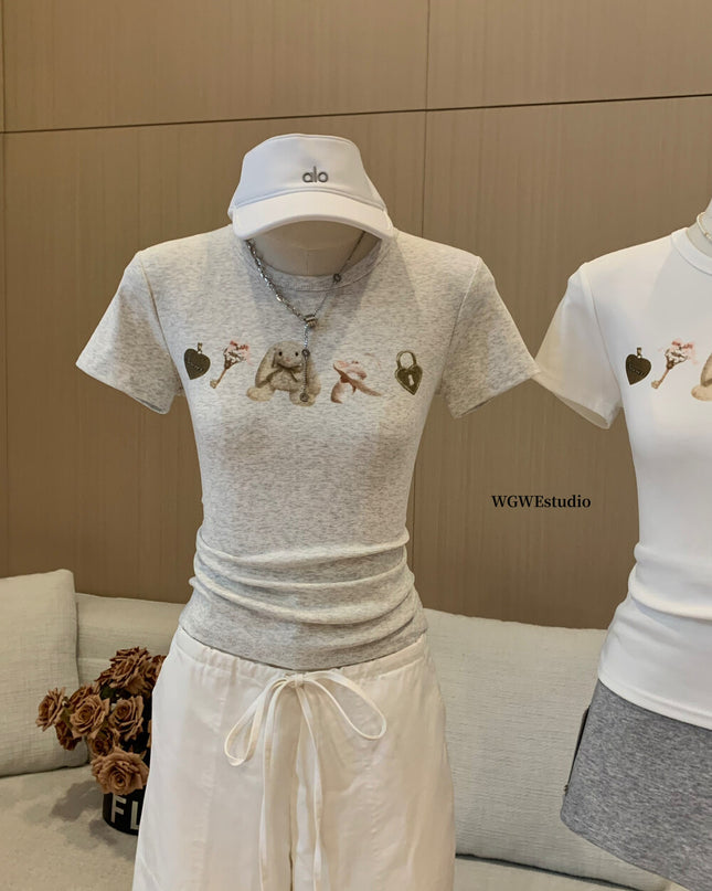 WGWE Daisy Sweetheart Cute Bunny Slim Fit Short-Sleeve Tee