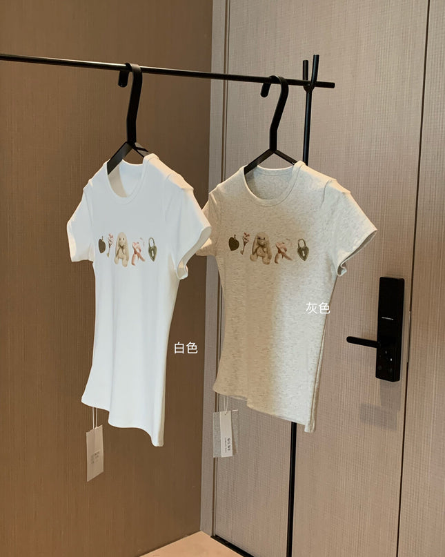 WGWE Daisy Sweetheart Cute Bunny Slim Fit Short-Sleeve Tee