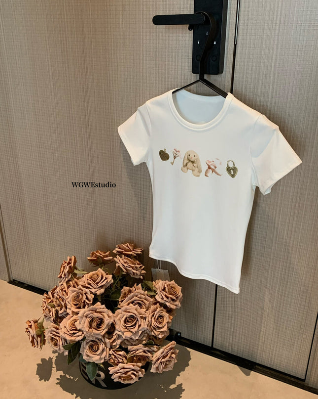 WGWE Daisy Sweetheart Cute Bunny Slim Fit Short-Sleeve Tee