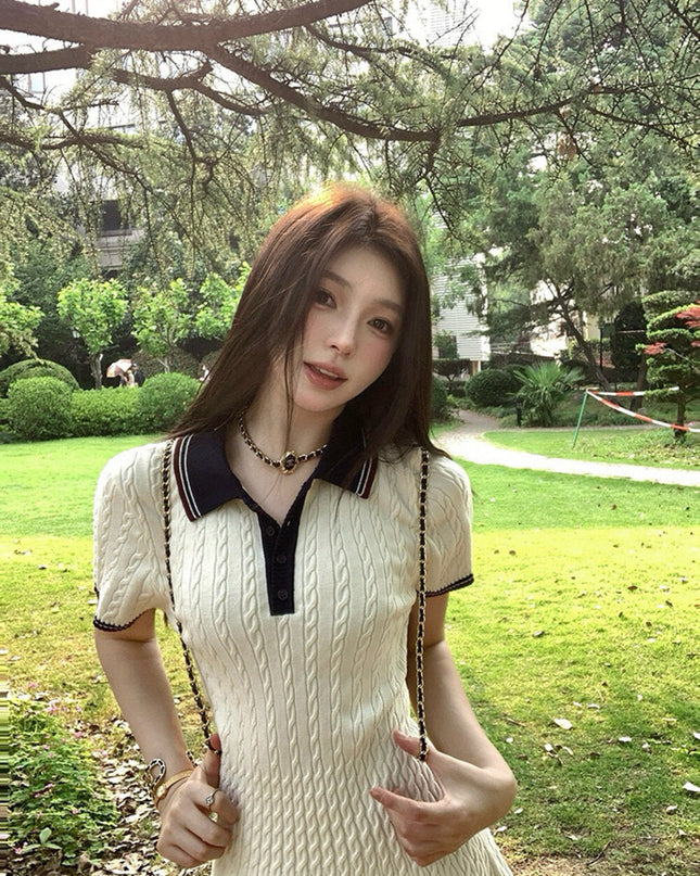 WGWE Embroidered Cable Knit Dress