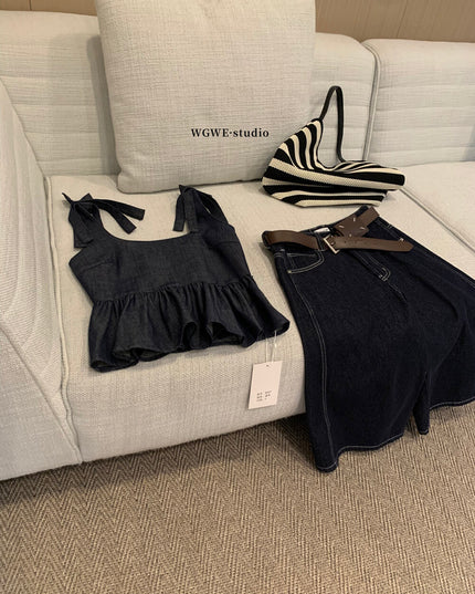 WGWE French Cropped Denim Cami Top with Bow