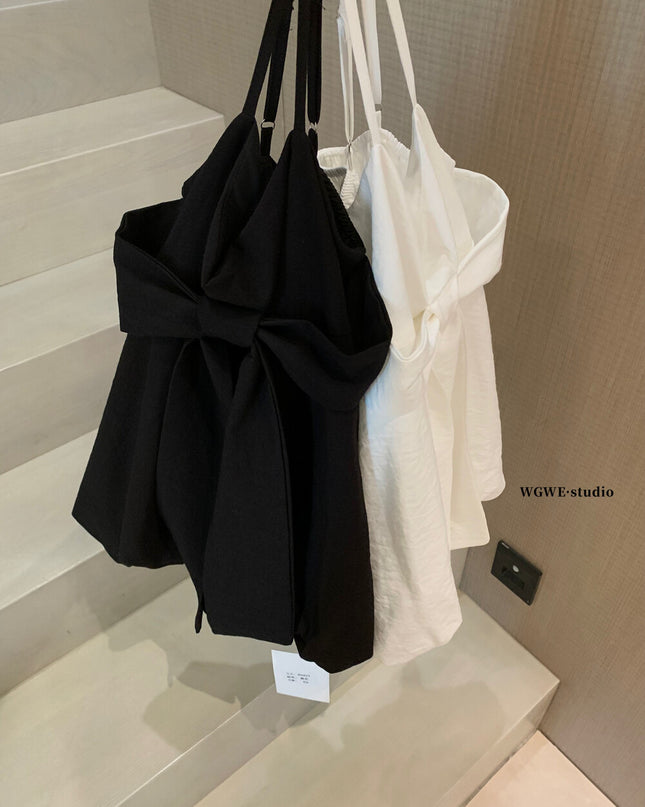 WGWE Korean-Style Sleeveless Cami Top with Statement Bow
