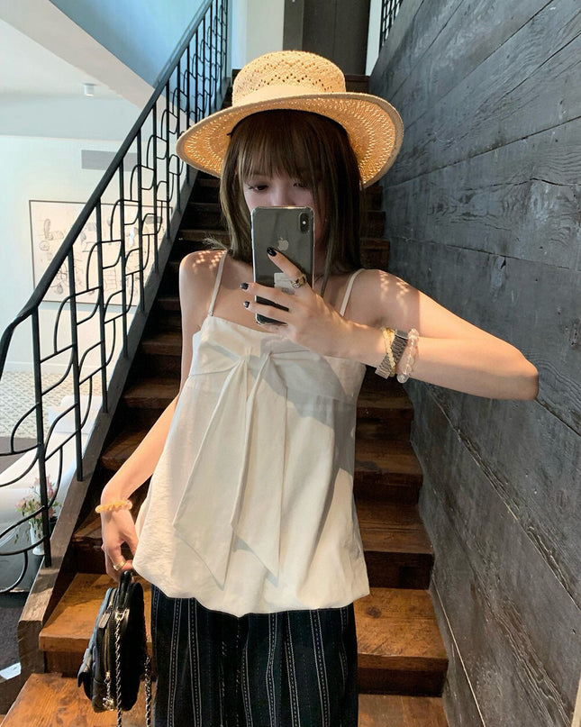 WGWE Korean-Style Sleeveless Cami Top with Statement Bow