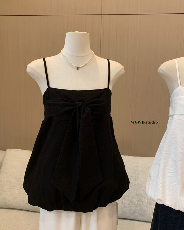 WGWE Korean-Style Sleeveless Cami Top with Statement Bow