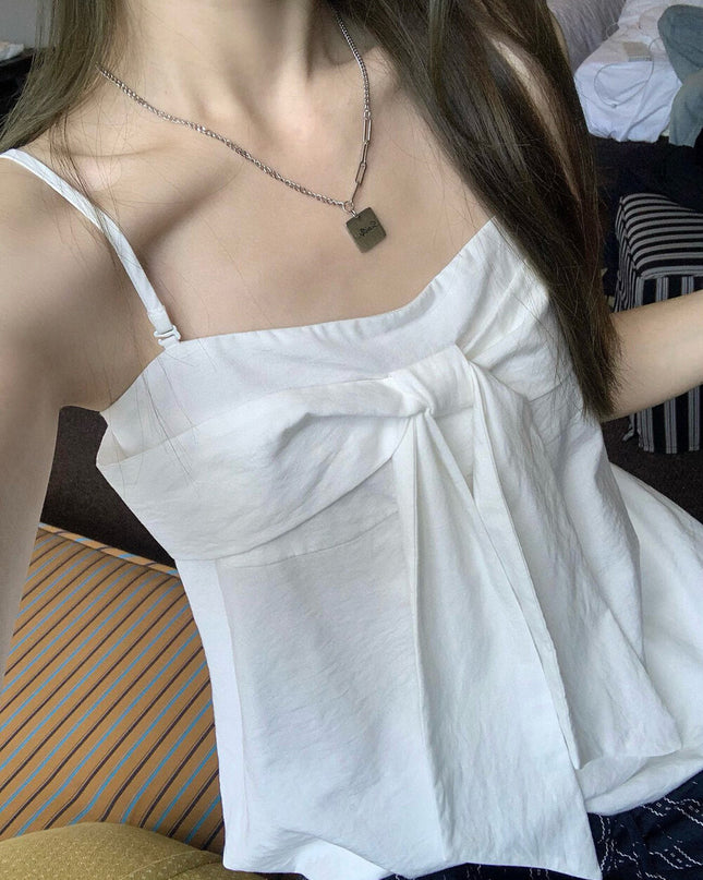 WGWE Korean-Style Sleeveless Cami Top with Statement Bow