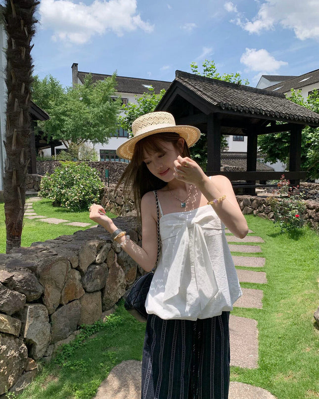 WGWE Korean-Style Sleeveless Cami Top with Statement Bow