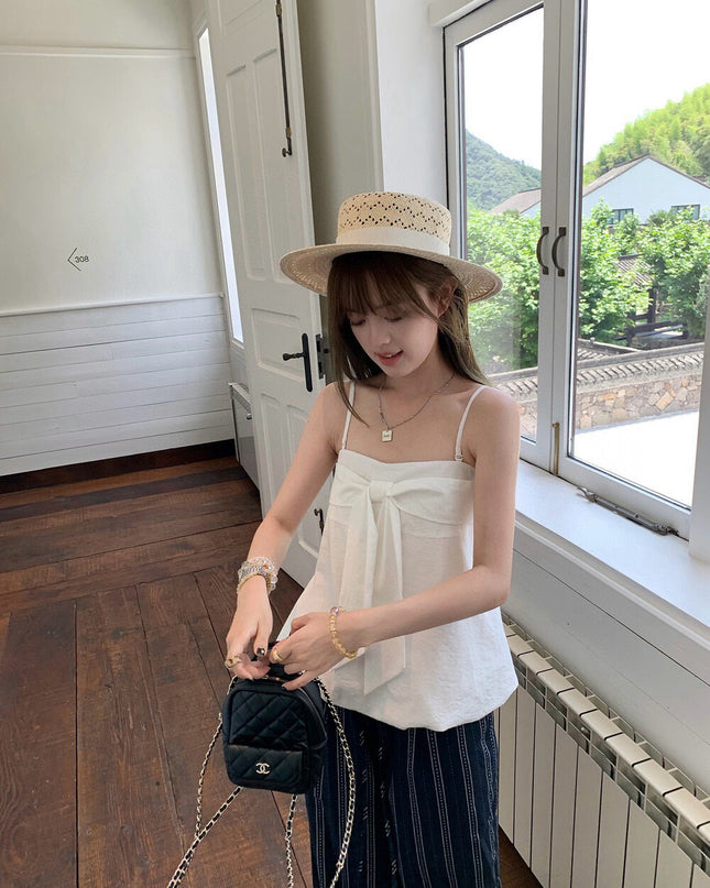 WGWE Korean-Style Sleeveless Cami Top with Statement Bow