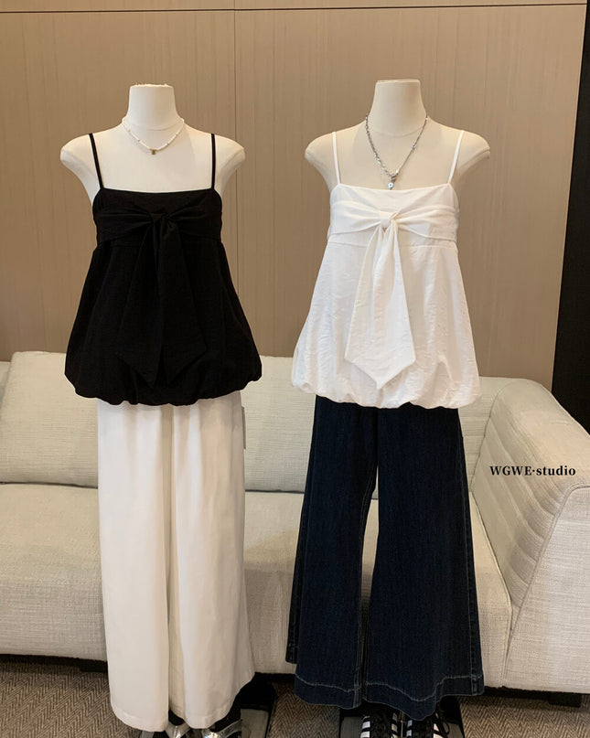 WGWE Korean-Style Sleeveless Cami Top with Statement Bow