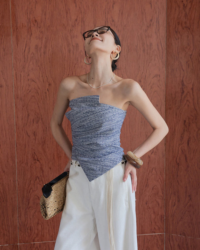 WGWE Asymmetrical Strapless Slim-Fit Sleeveless Top