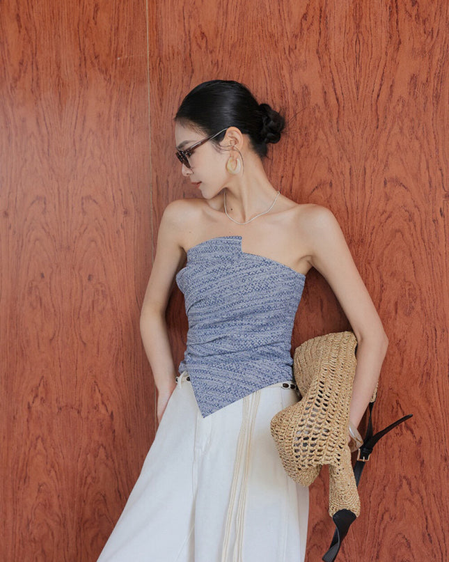 WGWE Asymmetrical Strapless Slim-Fit Sleeveless Top