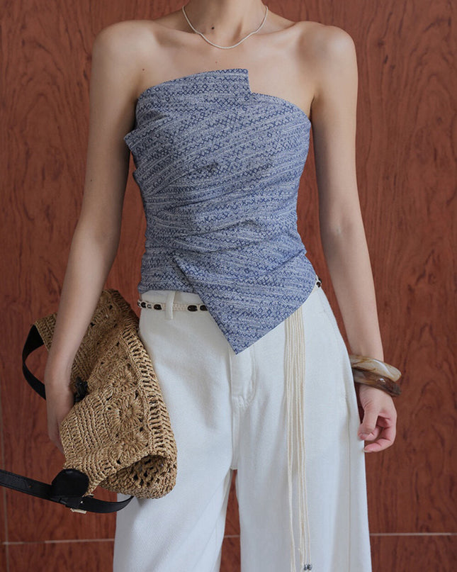 WGWE Asymmetrical Strapless Slim-Fit Sleeveless Top
