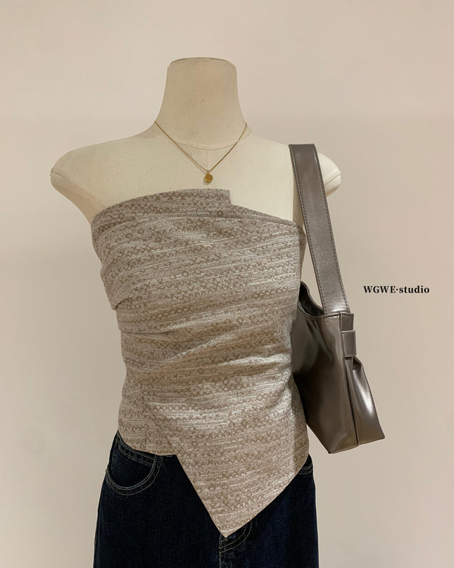WGWE Asymmetrical Strapless Slim-Fit Sleeveless Top
