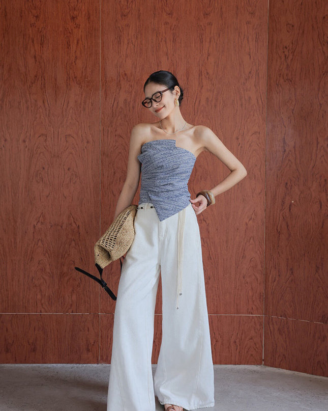 WGWE Asymmetrical Strapless Slim-Fit Sleeveless Top
