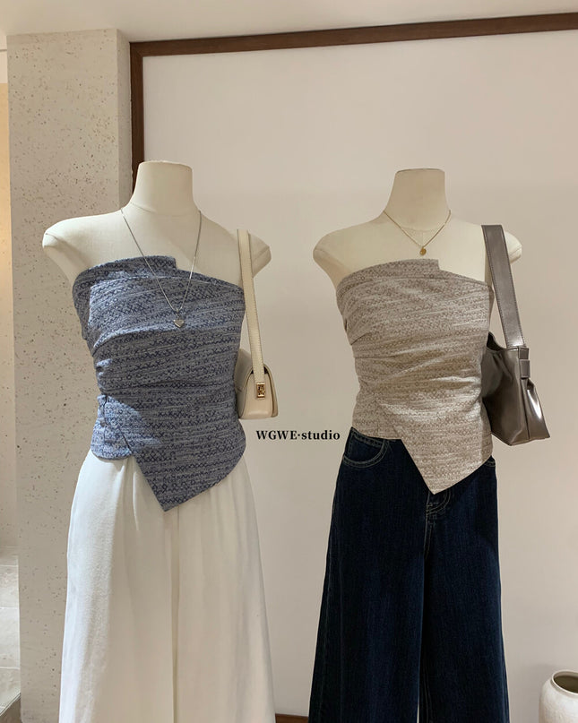 WGWE Asymmetrical Strapless Slim-Fit Sleeveless Top