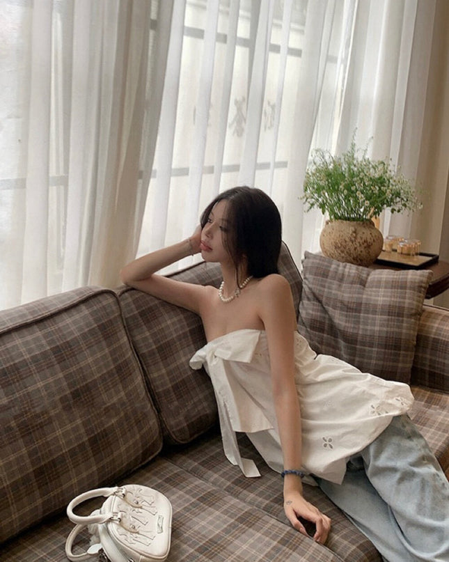 WGWE Sweet & Elegant Strapless Puff Blouse