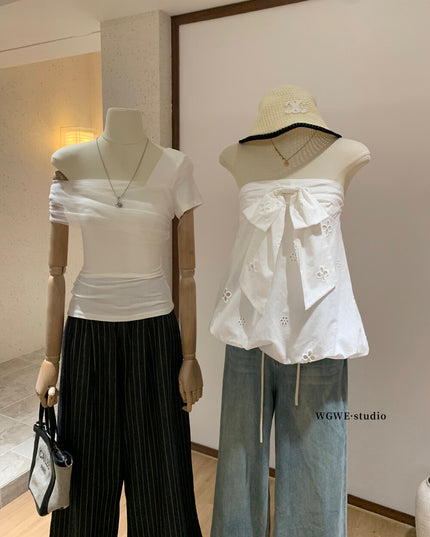WGWE Sweet & Elegant Strapless Puff Blouse