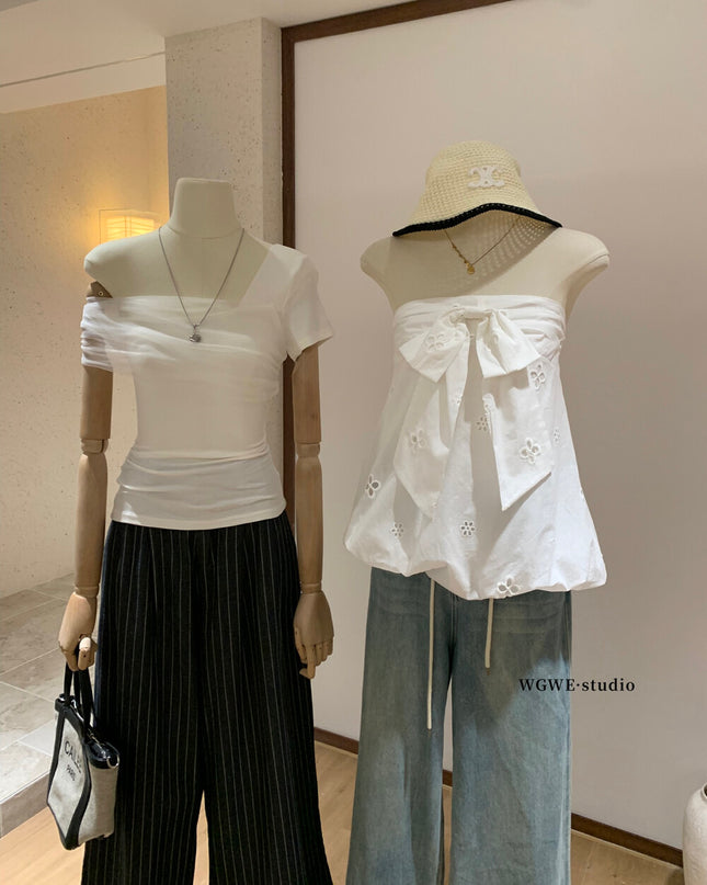WGWE Sweet & Elegant Strapless Puff Blouse