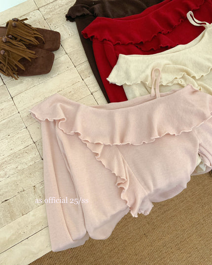 AS OFFICIAL One-Shoulder Knit Top with Ribbon & Ruched Waist